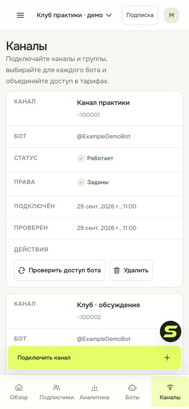 Материалы и обсуждения клуба в списке подключённых ресурсов. Демонстрационные данные.